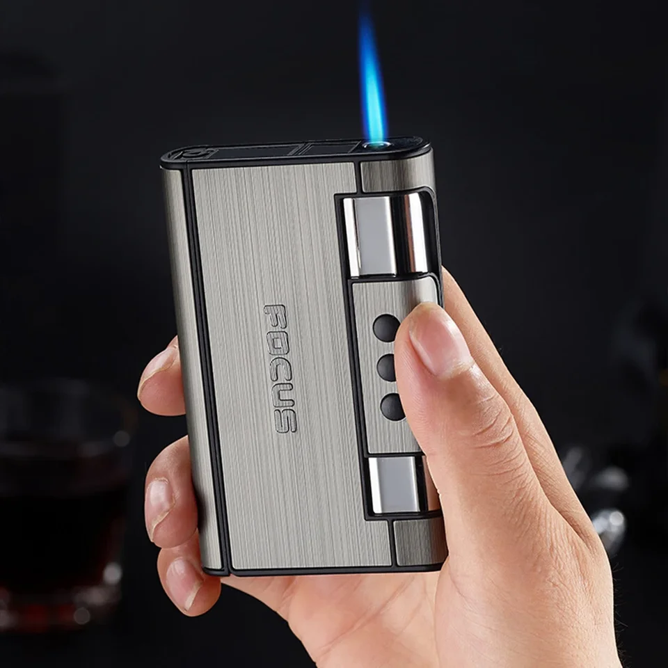 cigarette holder with built in lighter 2 In 1 Automatic Cigarette Case with Lighter Metal Compression Moisture  Proof Inflatable Lighter Smoking Accessories