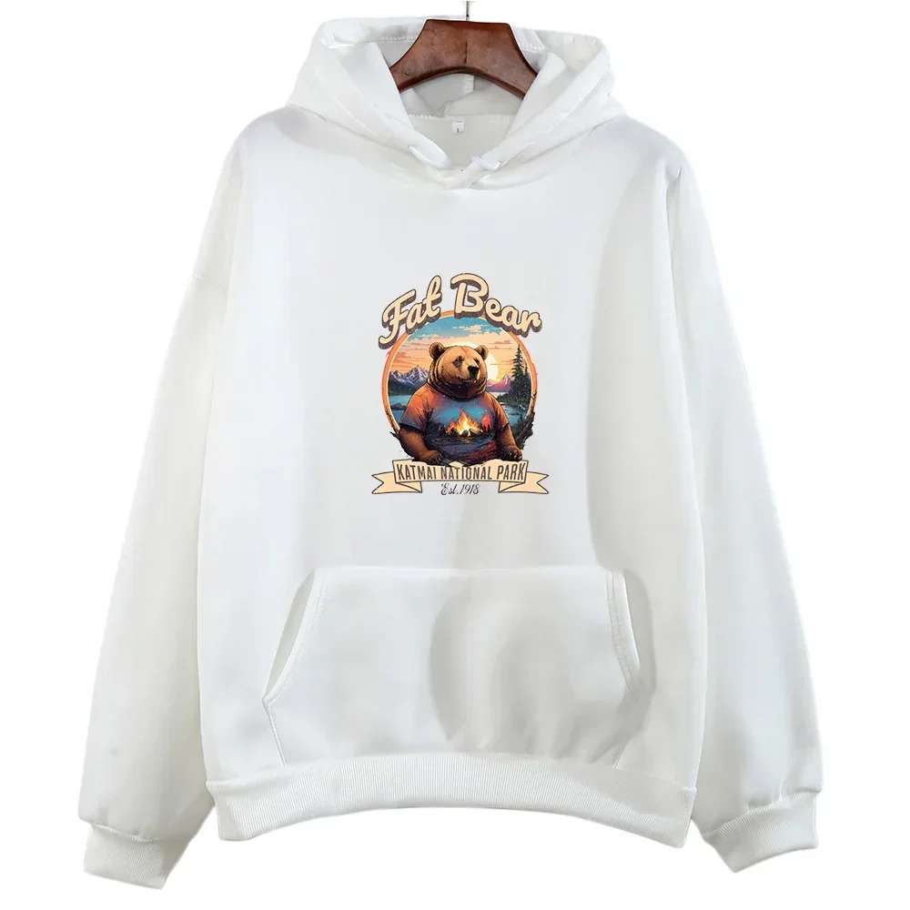 

Толстовка мужская флисовая, винтажная уличная кофта с надписью Fat Bear Week, свободный удобный пуловер, Осень-зима
