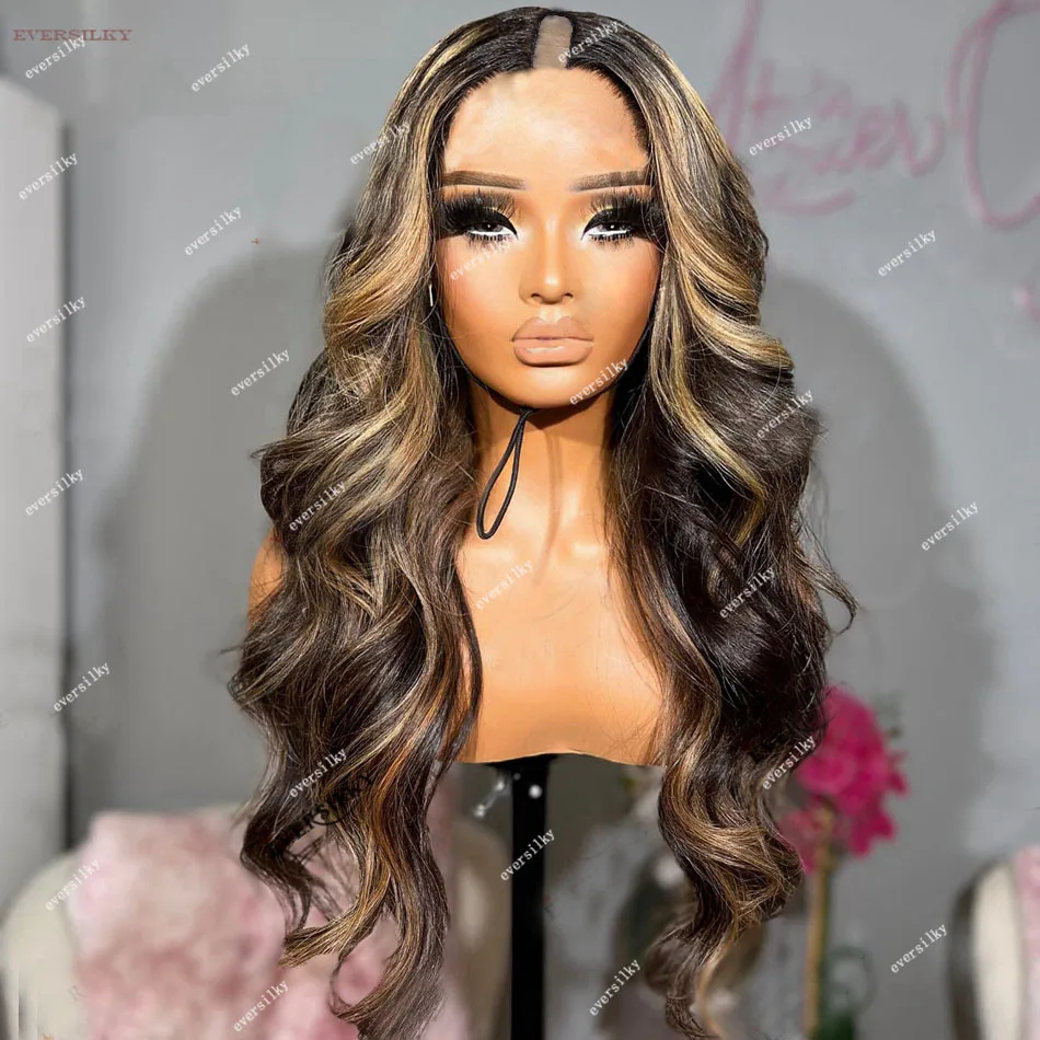 

Highlights Honey Blonde Loose Wave V Part 100% Human Hair Wigs Glueless Unprocessed Golden Brown Body Wavy U Shape Full Machine