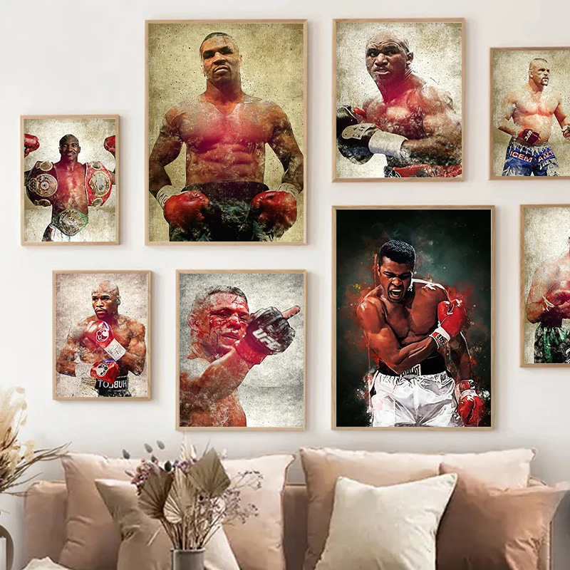 Vintage Boxing Collection Mike Tyson Muhammad Ali Evander Poster Canvas Painting Print Wall Art Man Room Gift Cuadros Home Decor