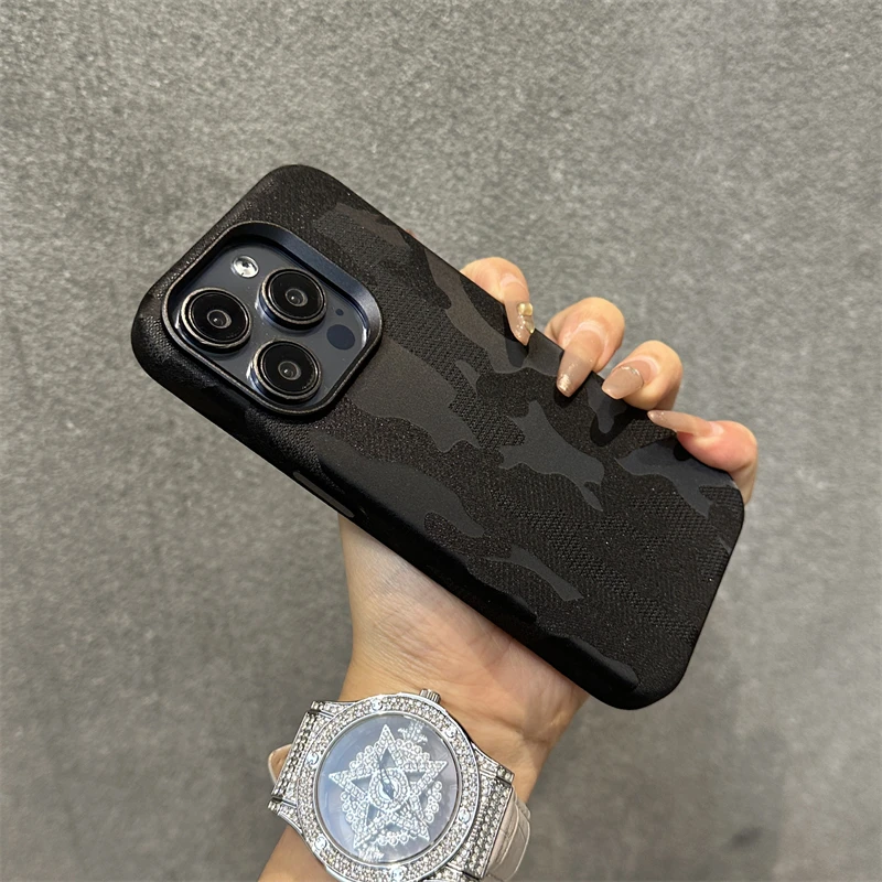 Magnetische Handyhülle aus PU-Leder mit Tarnmuster für iPhone 16 18 Pro Max 15 13 14 Pro 17, kabelloses Laden, stoßfeste Abdeckung mit Linsenschutz aus Legierung – Detail 8