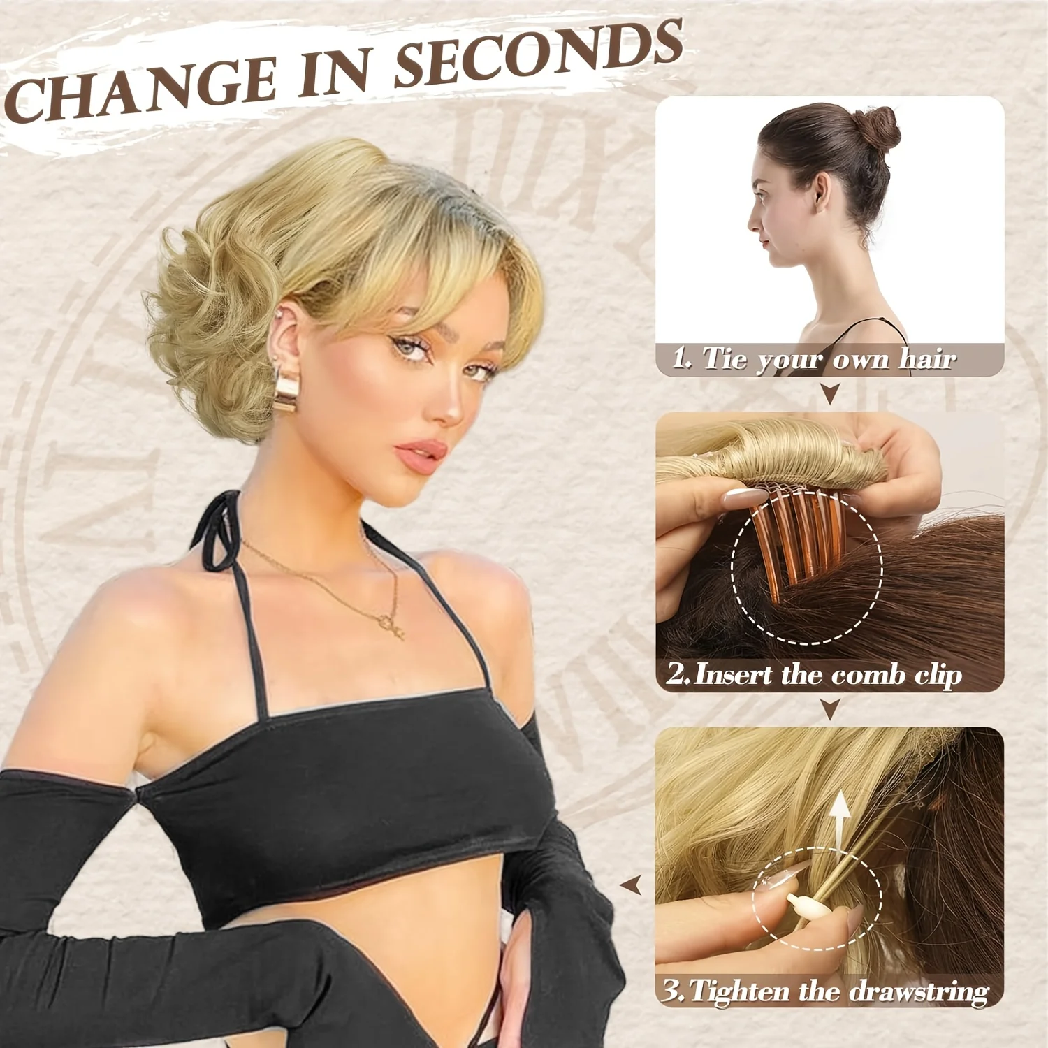 Wavy Ponytail Hair Extensions 8 In Synthetic Hair with Comb Clip and Drawstring for Short