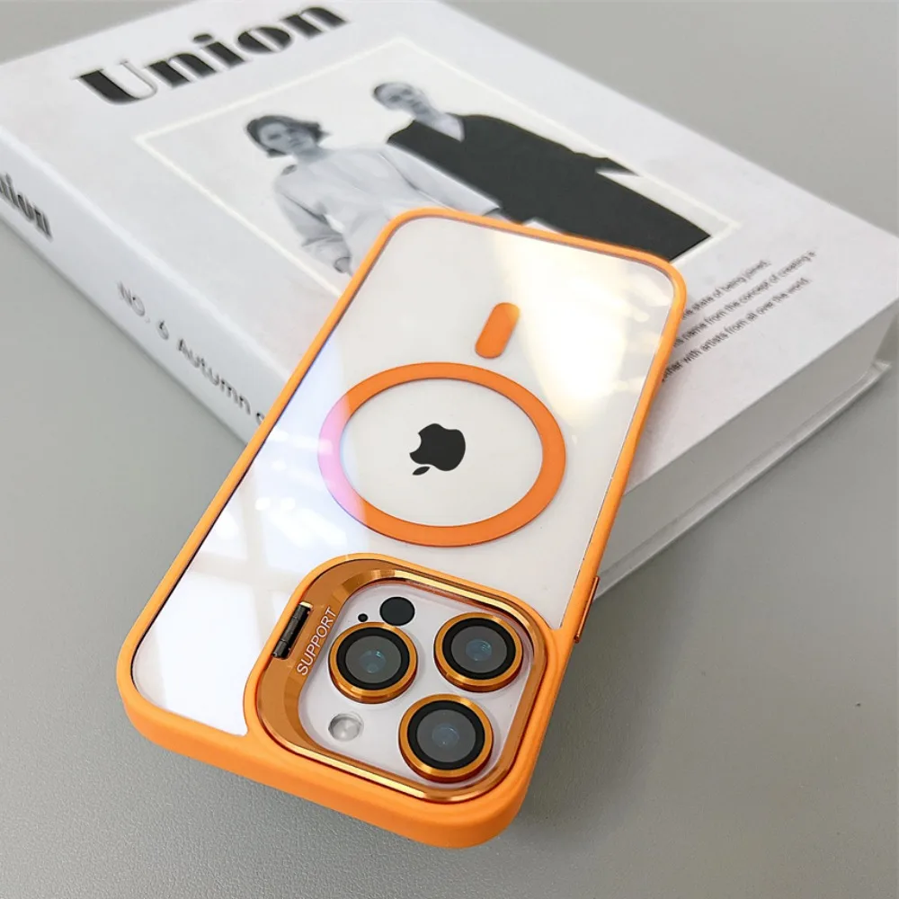 Luxury Magnetic Shockproof Phone Case with Stand and Glass Lens Protector Cover