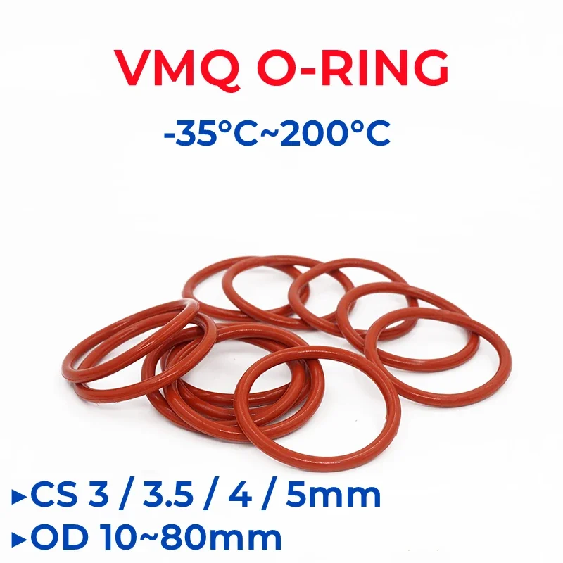 Rubber O Rings VMQ Silicone OD 10-80mm Thickness CS 3/3.5/4/5mm