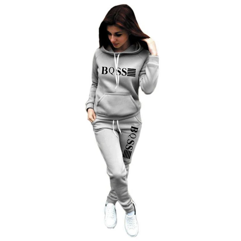 Autumn Winter Womens Tracksuit Casual Hooded Sweatshirts Suit Jogging Pants Set Fleece Warm Outfits Daily Commuting Clothing