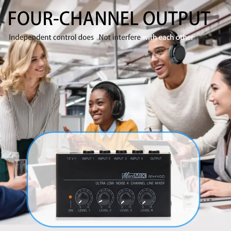 Professional 4-channel stereo mixer to increase output power and improve sound quality ultra-low noise mixer for live audio