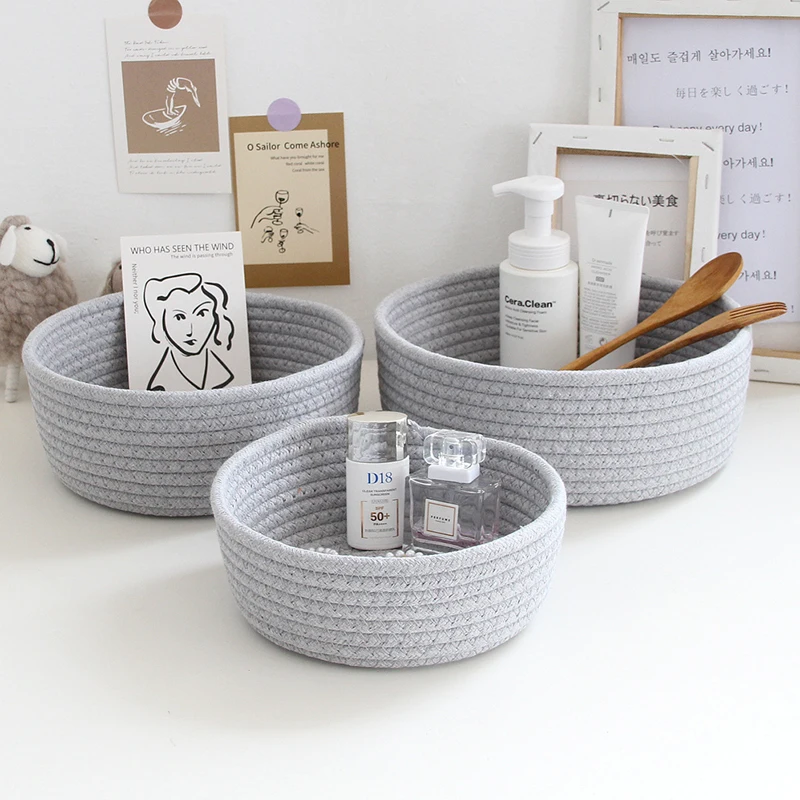 

1PC Nordic Cotton Rope Storage Baskets Woven Desktop Sundries Organizer Box For Cosmetics And Snacks At The Entrance