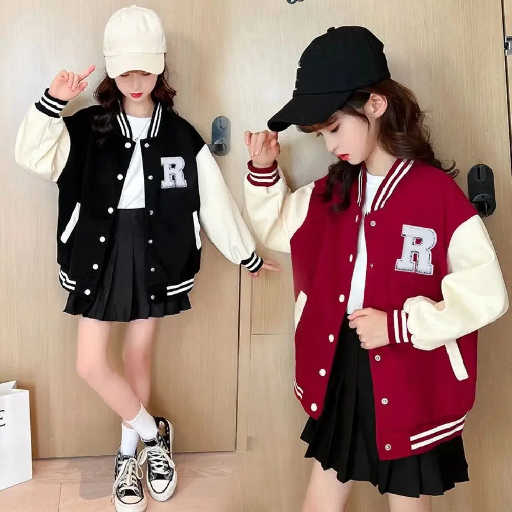 Comfortable Long Sleeve Children Baseball Uniform Teens Retro Girls Y2K Coat Clothing Loose Spring Autumn Jacket Party