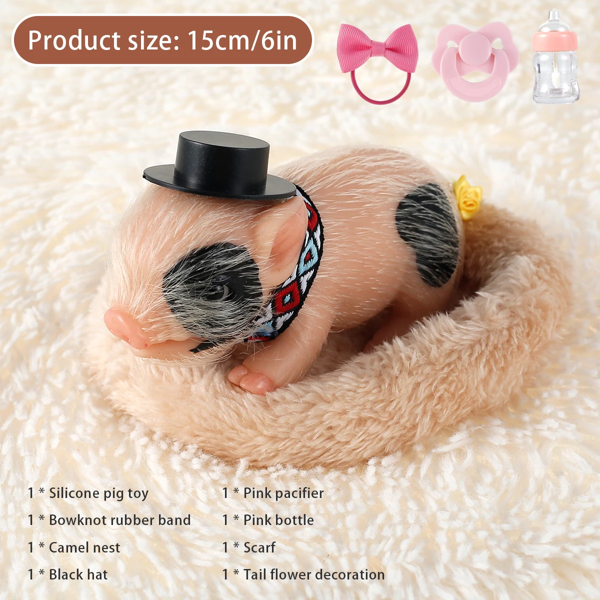6 Inch Reborn Piggy Dolls, Lifelike Full Silicone Soft Mini Pig Dolls Mini Realistic Newborn Soft Realistic Animals Pig Toy