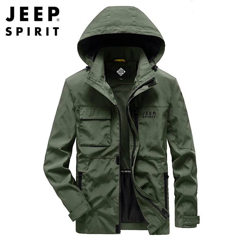 JEEP SPIRIT Men Jacket Mid-length Spring Autumn Loose Waterproof