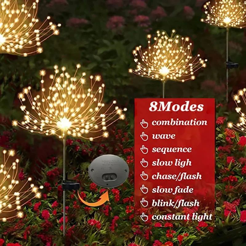 

LED Solar Fireworks Light 90/120/150 LED Outdoor Waterproof String Dandelion Light For Garden/Lawn/Landscape/Street Lamp Decor