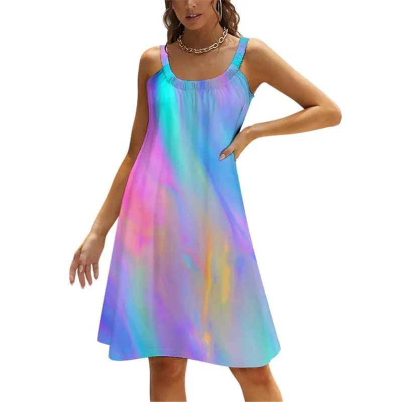 

Tie Dye Gradient Dress Women's 2022 Casual Print Sleeveless Loose Plus Size Sexy Mid Length Beach Dress Vestidos