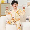 Boys' Pajamas Spring and Autumn Boys 2024 New Cotton Imitation Children's Thin Long Sleeve Home Clothes Big Boy Loungewear 1
