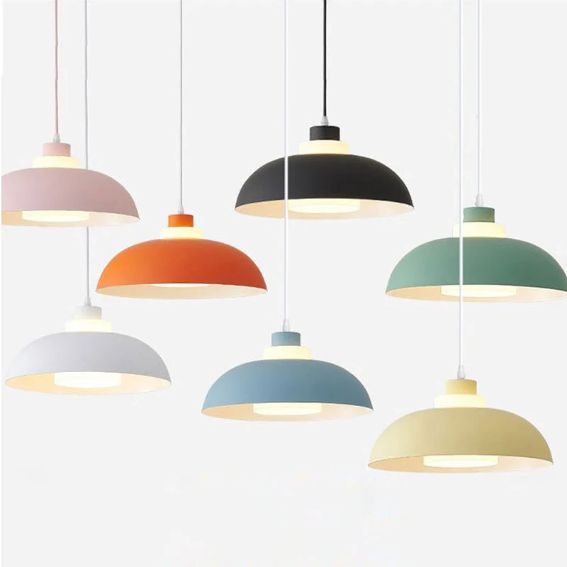 

LED Nordic Pendant Lights Industrial Minimalist Macaron Flying Saucer Hanging Lamps For Living Room Bedroom Dining Room Fixtures