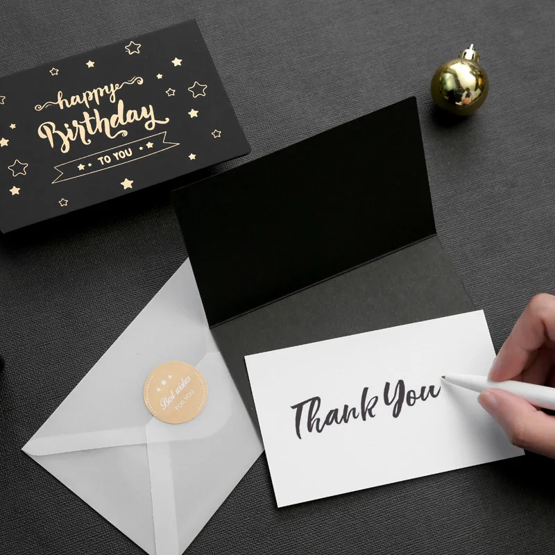 Black Birthday Greeting Card Bronzing Invitations Postcard Wishes Blessing Message Cards Small Card Blank with Envelope 6set birthday greeting cards