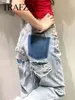 TRAFZA Jeans For Women 2024 Denim Solid Loose Zipper Fly Female Hole Trouser Pockets Wild Basic Commute Woman Wide Leg Long Pant 4