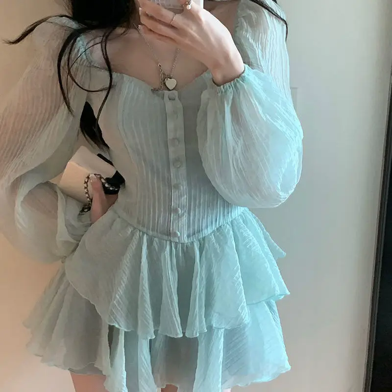 

Gentle wind dress women's 2023 summer new sweet Spice girl waist slimming Peng peng cake short skirt