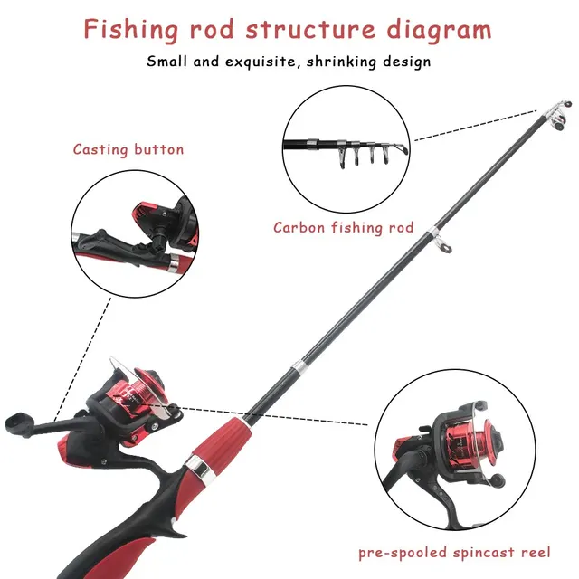Telescopic Fishing Rod And Reel Combo Kit For Kids - Portable Fishing Pole With Lures, Jig Hooks, Barrel Swivels, And Tackle From Fly Fishing Reels2 - Price 58.73
