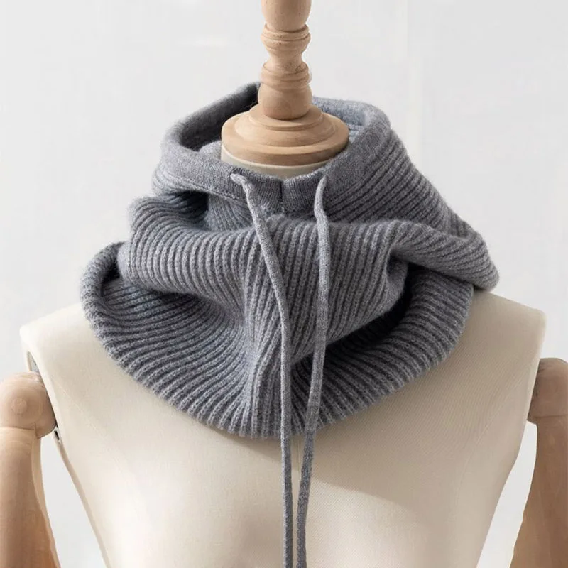 RICYGVM Collar One Piece Knit Woolen Hat Fashion Balaclava Hats Couple Winter Warm Neck Ear Protection Cap Scarf Hooded Beanies 5