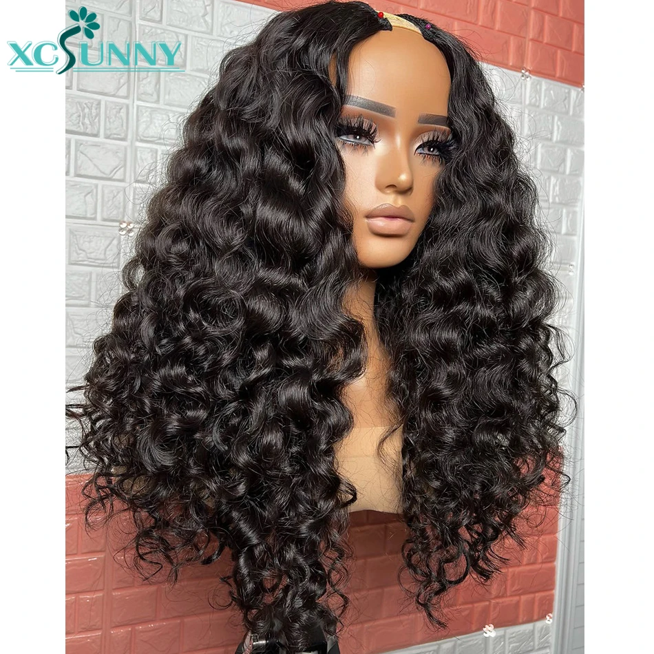 Chocolate Brown #2 Curly V Part Wig Human Hair Wigs No Leave Out Blend with Your Hair Peruvian Upgrade U Part Wig V Shape Wig