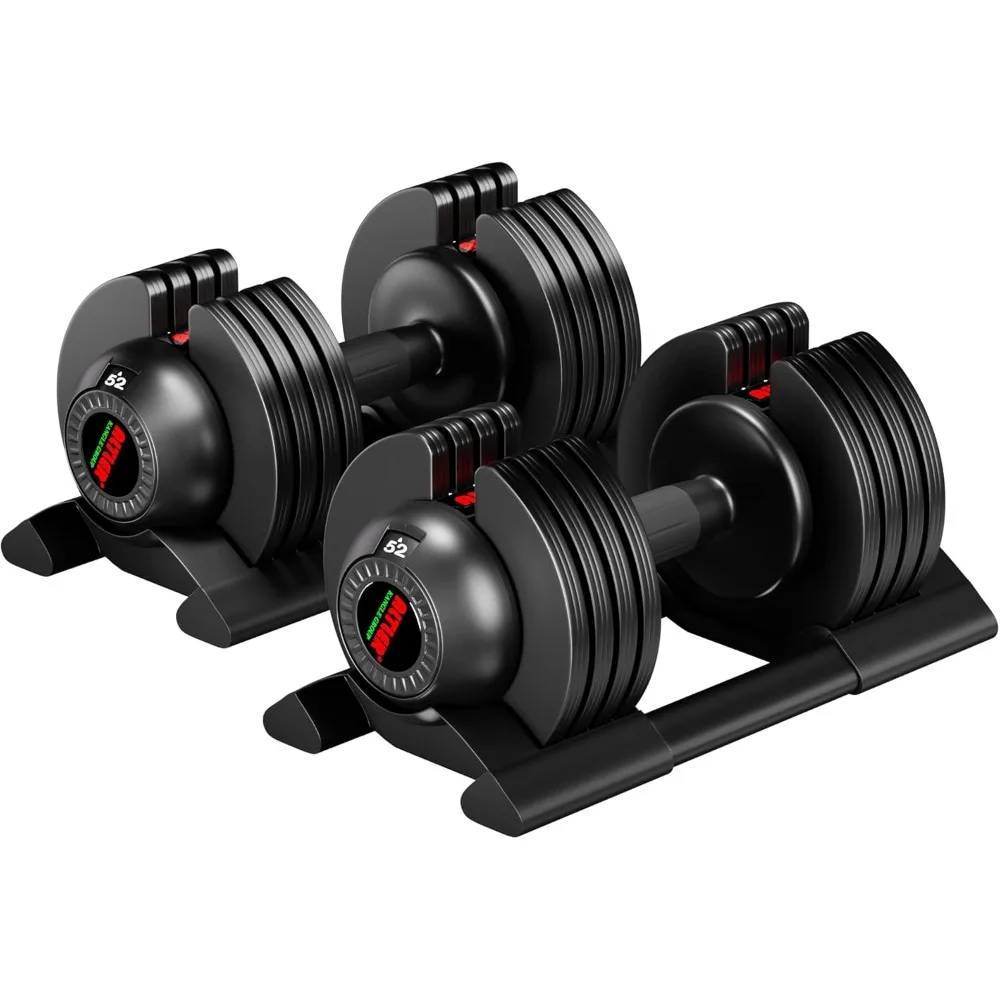 Adjustable Dumbbell Set with Tray Adjustable Weight Dial Dumbbell Anti-Slip Handle Weight Plate 52lb