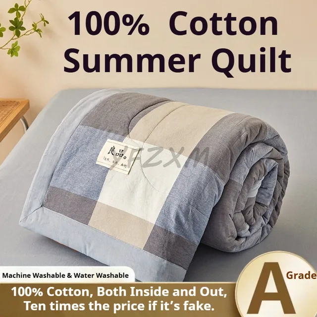 Couverture d'été 100% coton, bien ventilée, de haute qualité, douce pour la peau, respirante, légère, pour lit simple ou double, couette 1