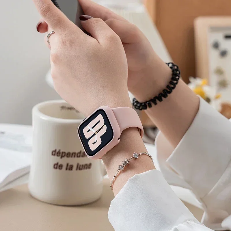 Premium Silicone iWatch Band with Protective Glass Case & Strap - Compatible with Multiple Sizes