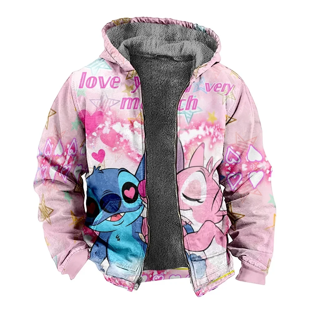 

MINISO Disney3D New Stitch Printed Thickened Velvet Long-sleeved Zipper Hooded Sweatshirt Cotton Tiny Cottons Kids Winter