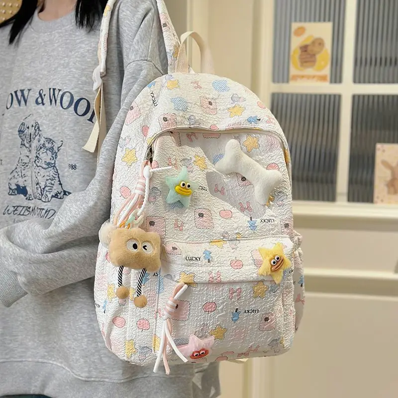대용량 여자 학교 가방 패션 도파민 대학 배낭 십대 노트북 학교 가방 경량 청소..