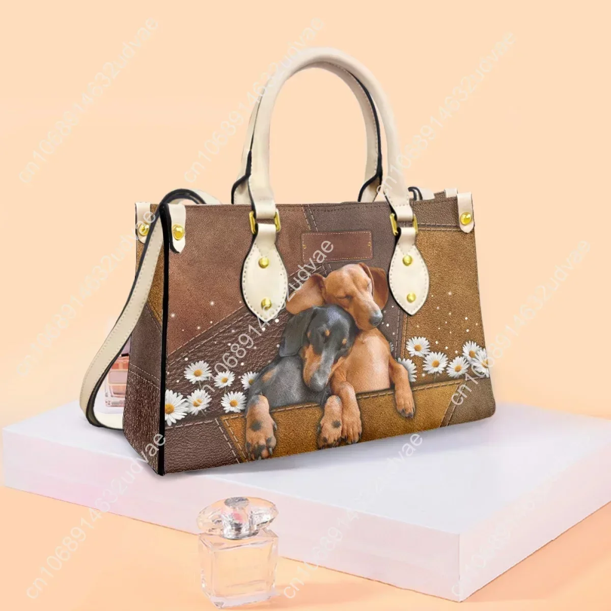 Cute Dachshund Flower Design Women's Handbag Vintage Leather Top Handle Messenger Bag Luxury Small Tote Messenger Bag Girls Gift