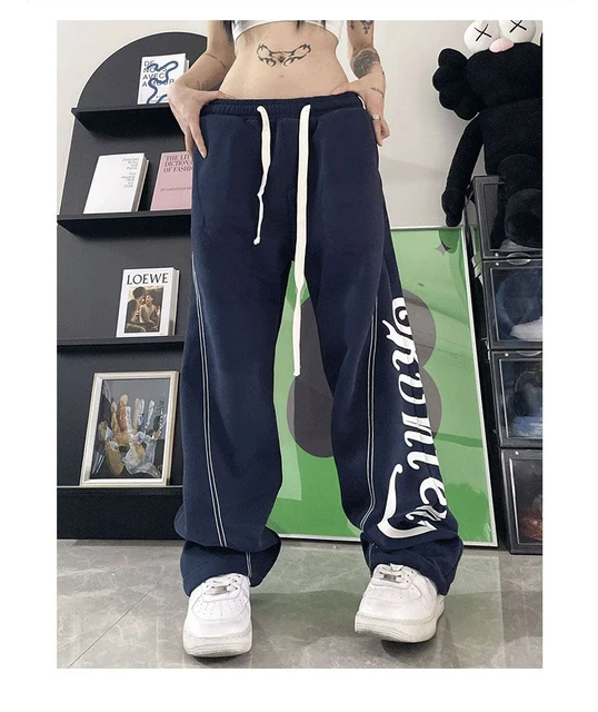 Minus Two-pantalones de chándal con estampado de letras para mujer,  Pantalón recto de cintura alta, ropa de calle Hip Hop, Estilo Vintage -  AliExpress