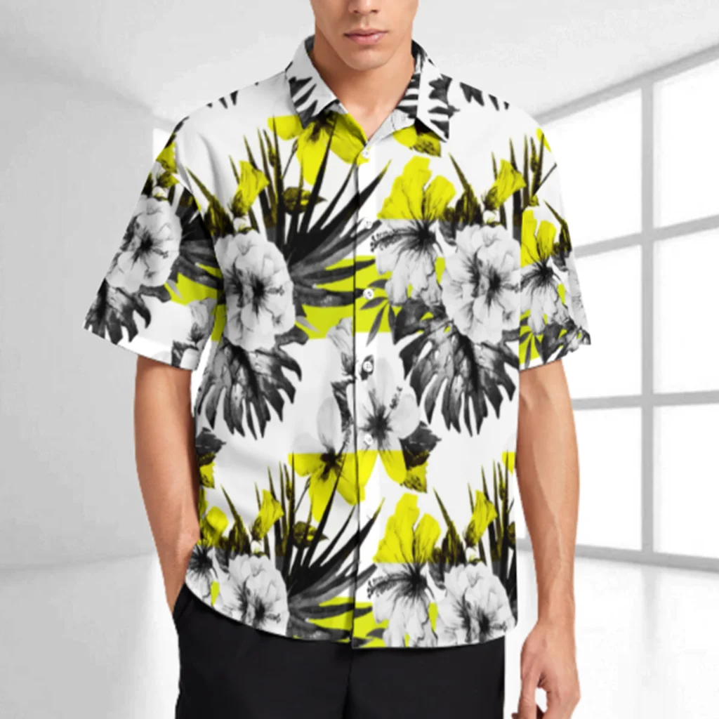 

Hawaiian flower shirt men's short sleeve summer thin beach shirt retro Hong Kong style couple special island outfit