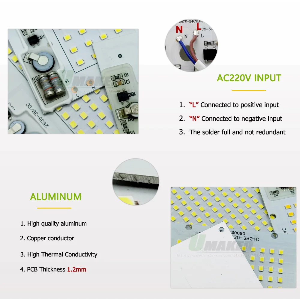 Led flood light AC220V IC Drive LED PCB Floodlight Plate 20W 30W 50W 100W 150W Full Power Light Source Panel for Outdoor Lamps Replace DIY Chips