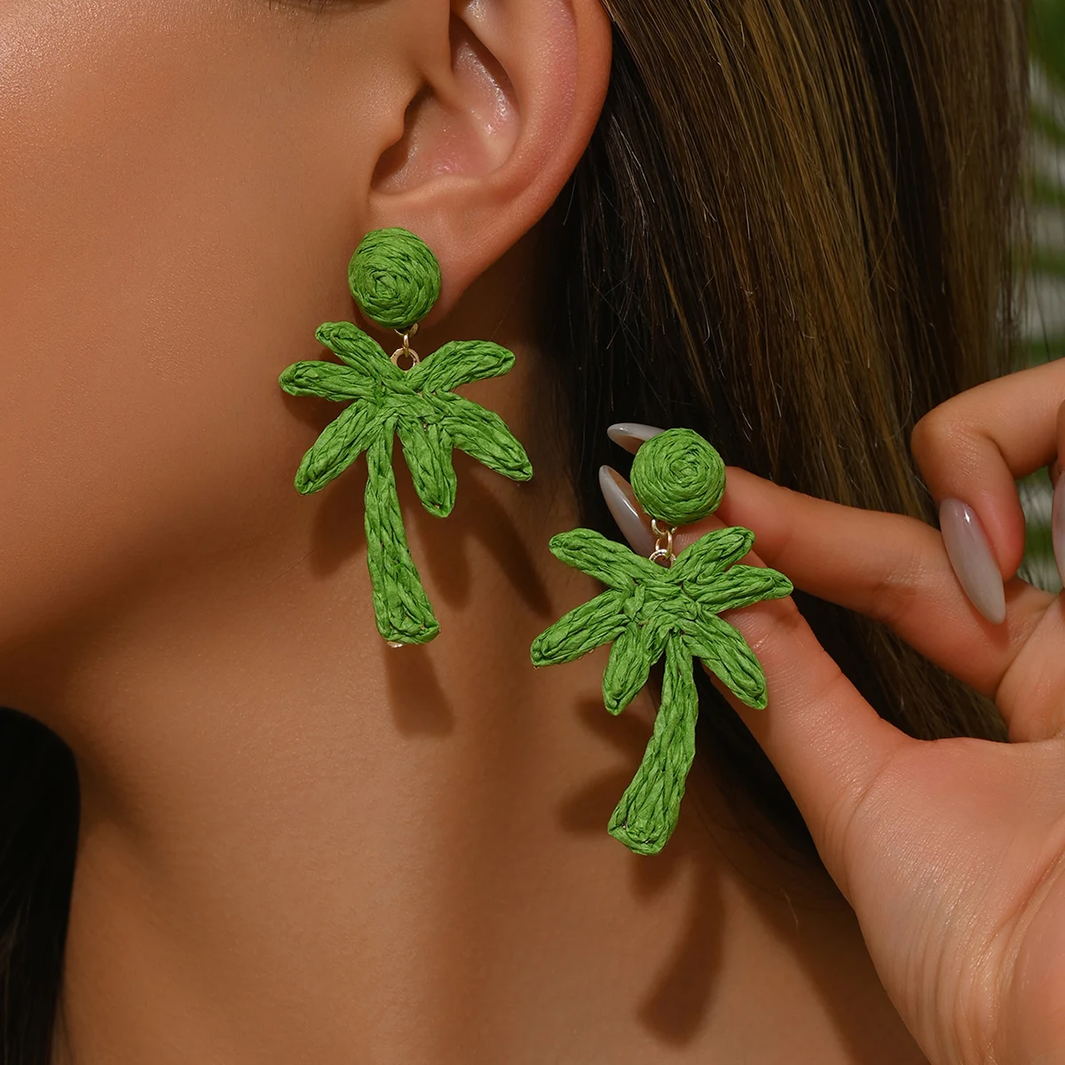 Bohemia Fashion Handmade Raffia Tree Drop Earrings for Women Summer Beach Plant Rattan Knit Hanging Earrings Party Jewelry Gift
