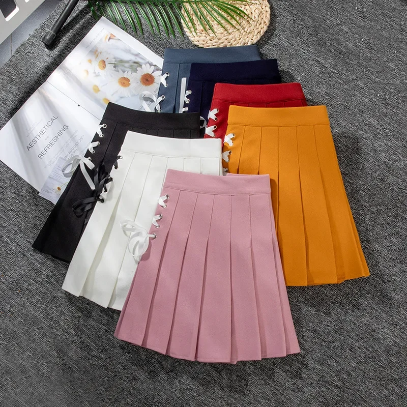 Pleated Mini Skirt Elastic Waist Stretch Half Pleated Skating Woman Korean Style Unif Skater Skirts Korean Fashion Clothing 2022 led usb rechargeable flash roller skates adult double row shoes men women 4 wheel patines pu children skating shoes