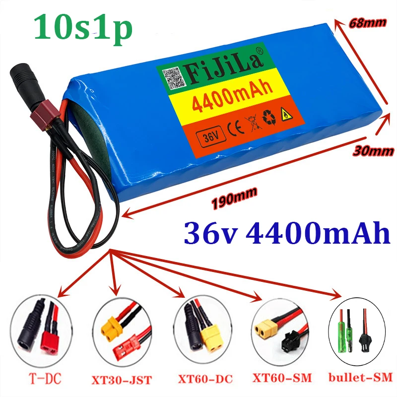 

36V Lithium ion battery pack 10S1P 4.4Ah battery pack 250-500W high power battery 42V 4400mAh Ebike electric bicycle with BMS