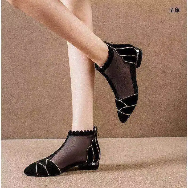 Mesh Boots Women's 2025 Spring and Summer New Low-heeled Thick-heeled Sandals High-heeled Hollow Shoes 35-40 Large Size Zipper - Image 8