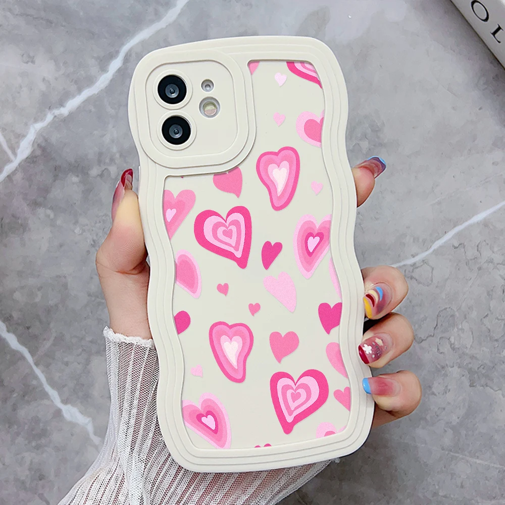 thumbnail image 1 of Funda de teléfono con líneas onduladas suaves y corazón de amor para iPhone 11, funda de silicona para iPhone 13, 12, 14, 16, 15 Pro Max, XR, XS, X, 6, 7, 8 Plus, SE 2020, 1 of 5