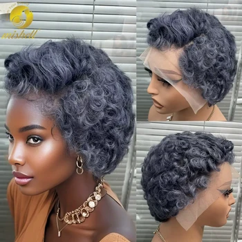 Gray Pixie Cut Wig Bob Human Hair Wigs 180% Density 13x4 Transparent Lace Frontal Short Bob Wig Brazilian Remy Hair for Women 1