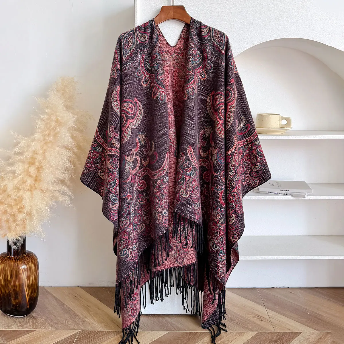 Winter Women Warm Slit Large Shawl Double Sided Paisley Print Thickening Blanket Luxury Scarf Female Pashmina Keep Warm Cloak