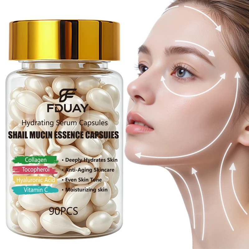 FDUAY Snail Mucin Essence Capsules Deep Moisturizing with Collagen VC & Hyaluronic Acid for Improved Skin Tone And Beauty