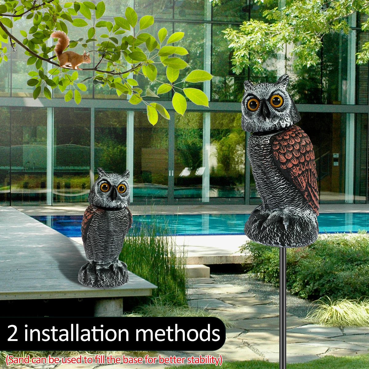 Fake Owl Decoy Lifelike Simulation Owl Bird Deterrent with 360° Swivel Head Realistic Owl Statue Scare Birds Plastic Fake Owl