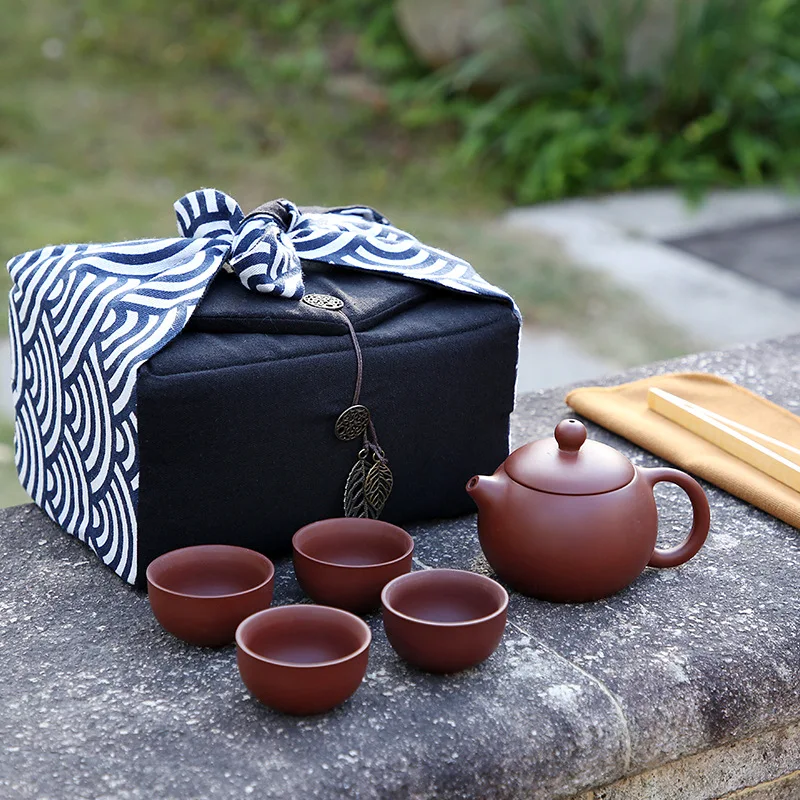 Cotton And Linen 1 Pot 4 Cups Tea Set Cloth Bag Portable Travel Storage Bag Tea Cup Pot Portable Cozies LC670