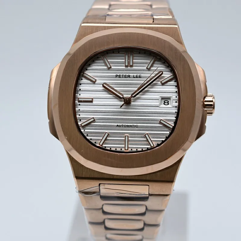 2022 New PETER LEE Design 41mm Rose Gold Men's Automatic Mechanical Watch Classic Retro Business Sports Watches Reloj Hombre