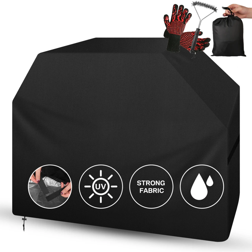 BBQ Cover Barbecue Cover with Cleaning Brush & Barbecue Gloves Waterproof 210D Heavy Duty Oxford Fabric BBQ Outdoor Grill Covers
