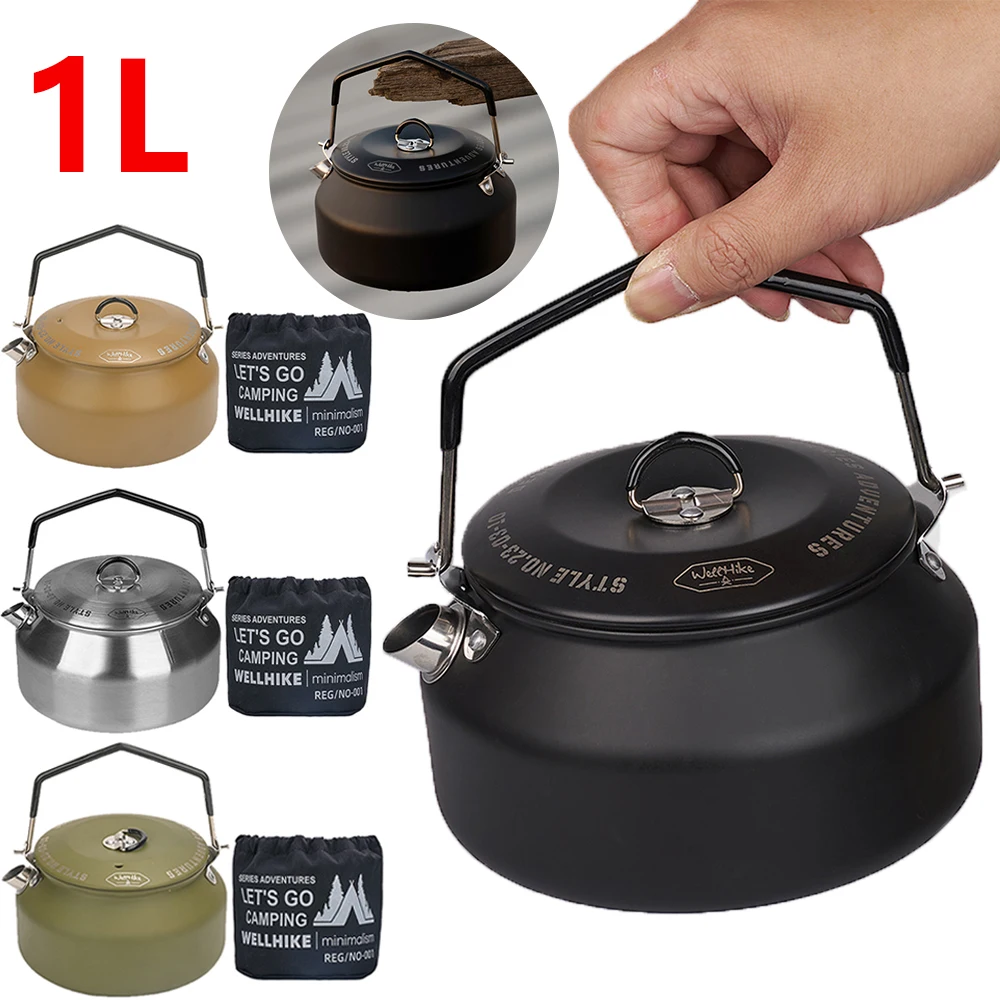1L Outdoor Lightweight 304 Stainless Steel Camping Teapot Kettle Coffee Pot Outdoor Kettle For Camping Hiking Backpacking
