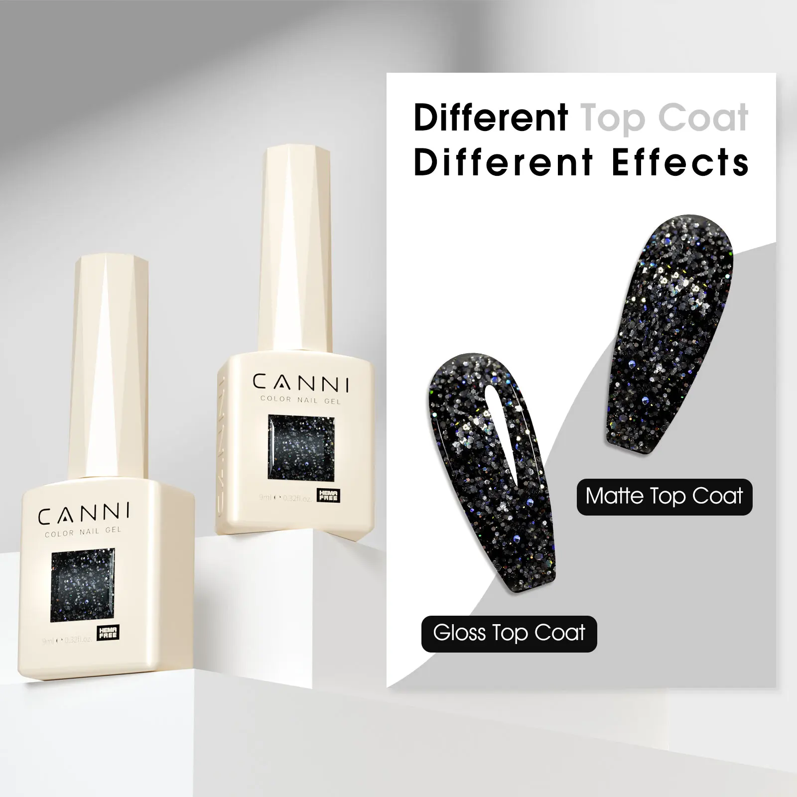 CANNI HEMA FREE Gel Nail Polish Black Glitter Diamond Sparkle Gorgeous Color Long Lasting Soak Off UV LED Gel Lacquer Super Top 2