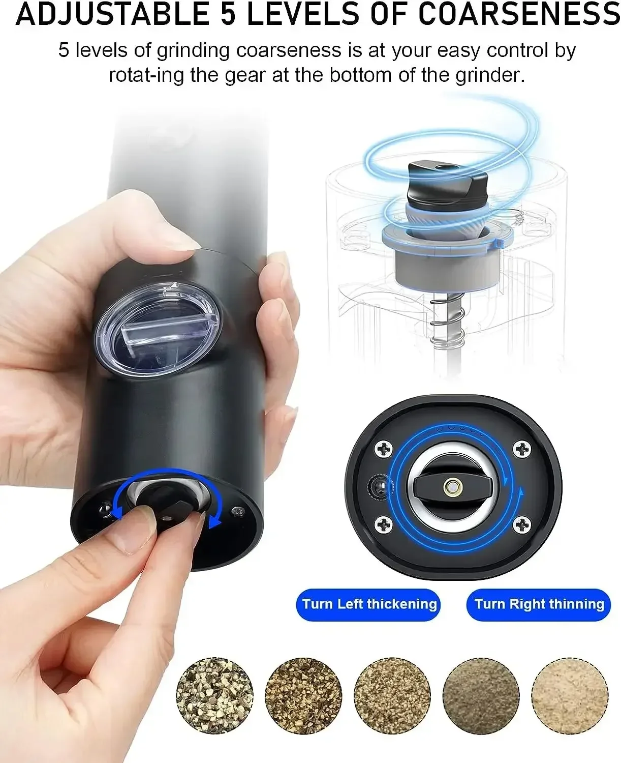 Electric Salt And Pepper Grinder With Adjustable Coarseness Refillable Mill Battery Powered Kitchen Automatic Gadget Grinder 3