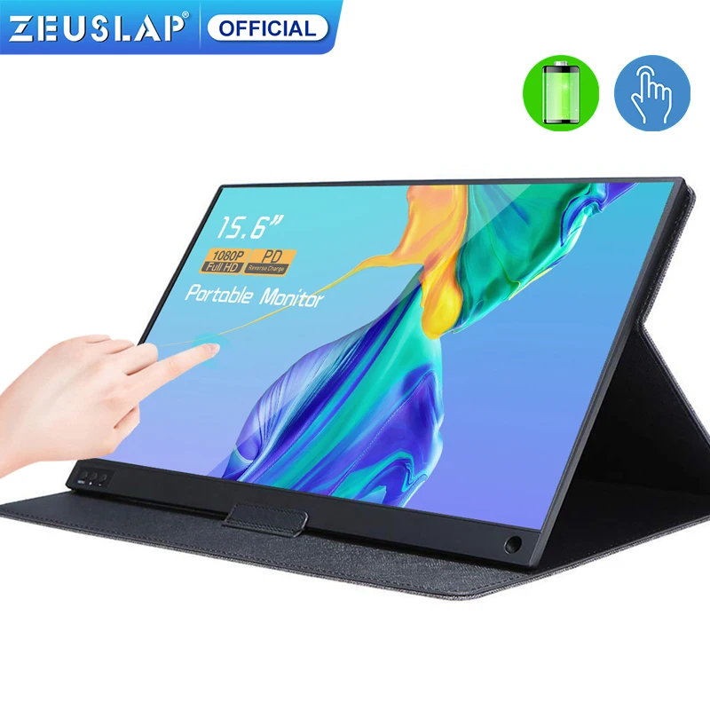 ポータブルモニター 15.6インチ USB-C HDMI 15.6インチバッテリー駆動ポータブルディスプレイモニター、USB c