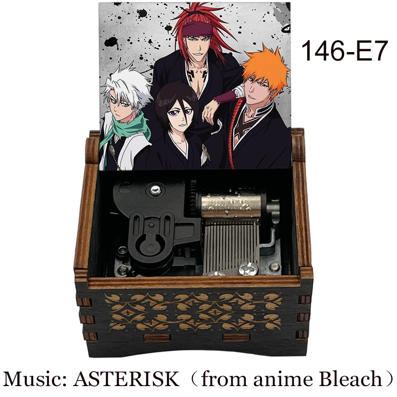 Anime BLEACH Kurosaki Ichigo Black Wooden Music Box Silver Self-winding Movement Study Desk Decoration Holiday Gifts for  3